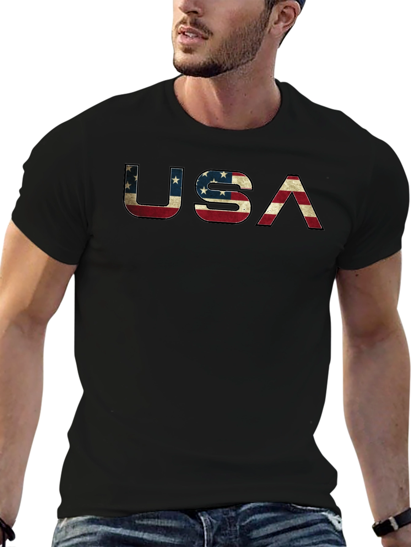 USA Flag Graphic Print Mens T-Shirt - Patriotic Design