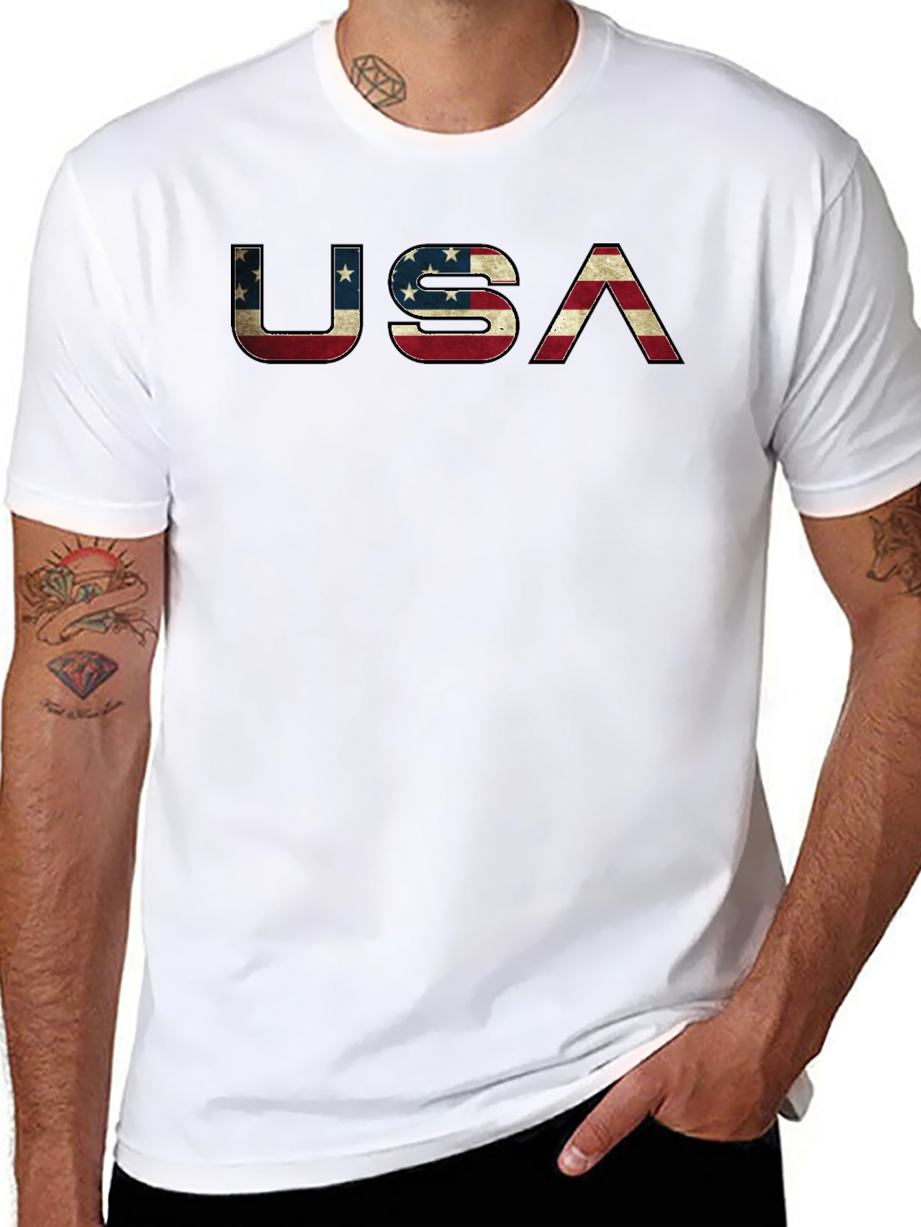 USA Flag Graphic Print Mens T-Shirt - Patriotic Design