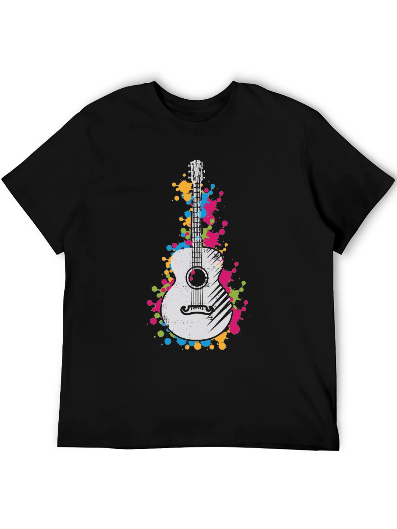 Guitar Splatter Graphic Black T-Shirt