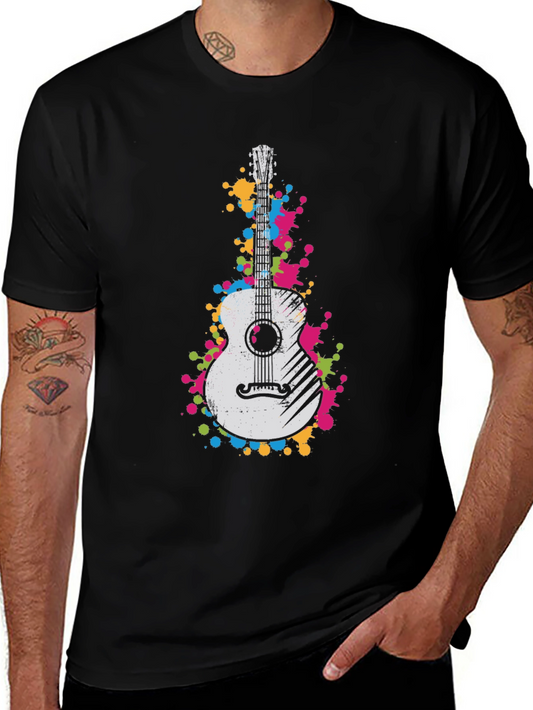 Guitar Splatter Graphic Black T-Shirt