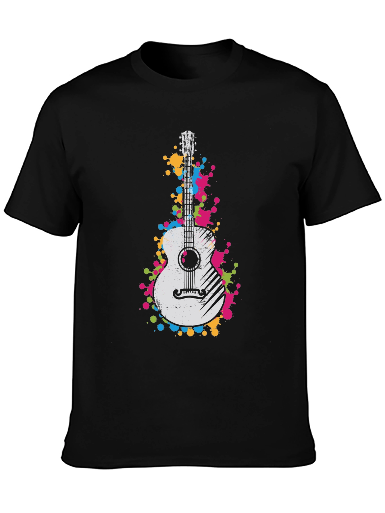 Guitar Splatter Graphic Black T-Shirt