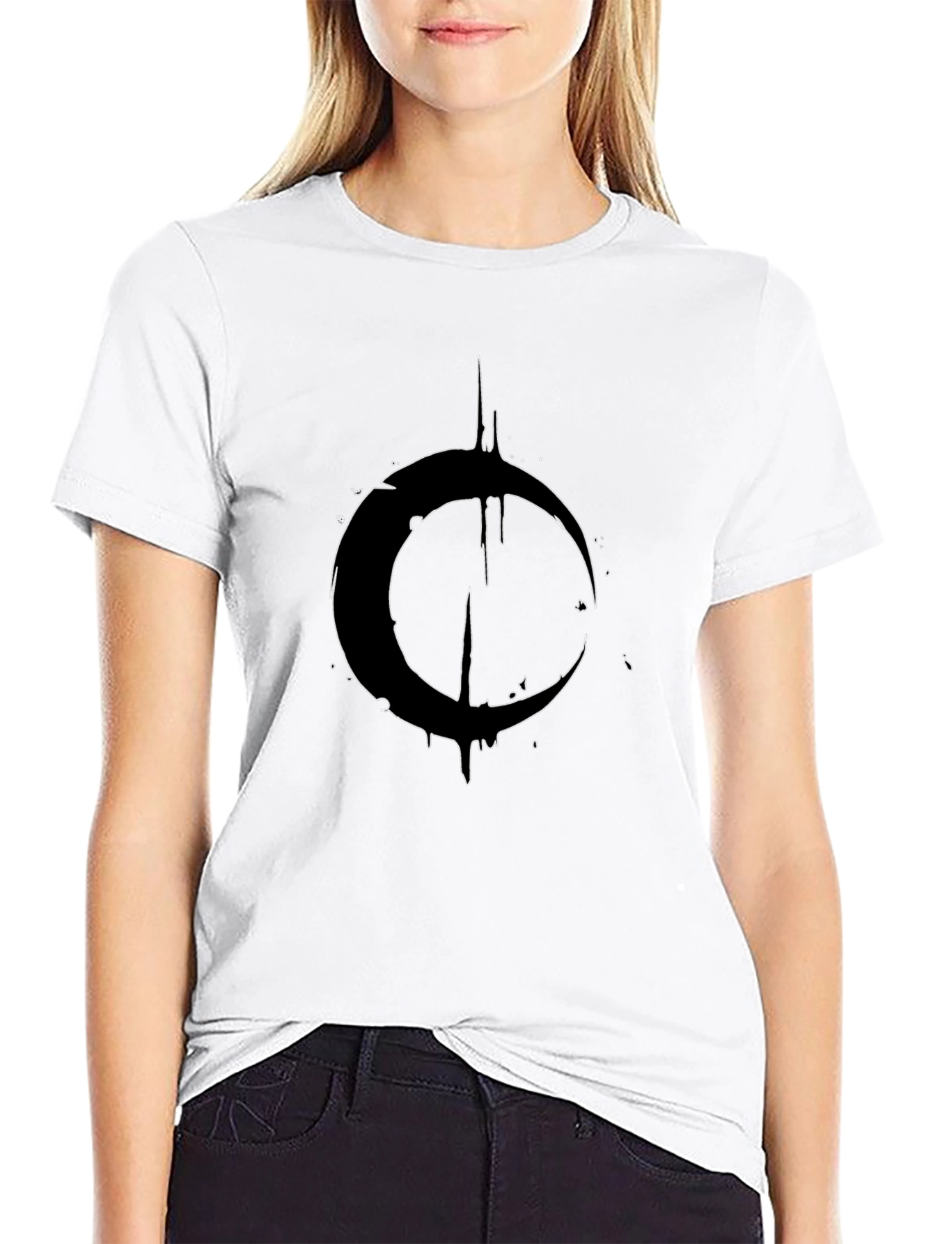 Mens Black Graphic Tee - Crescent Moon Design