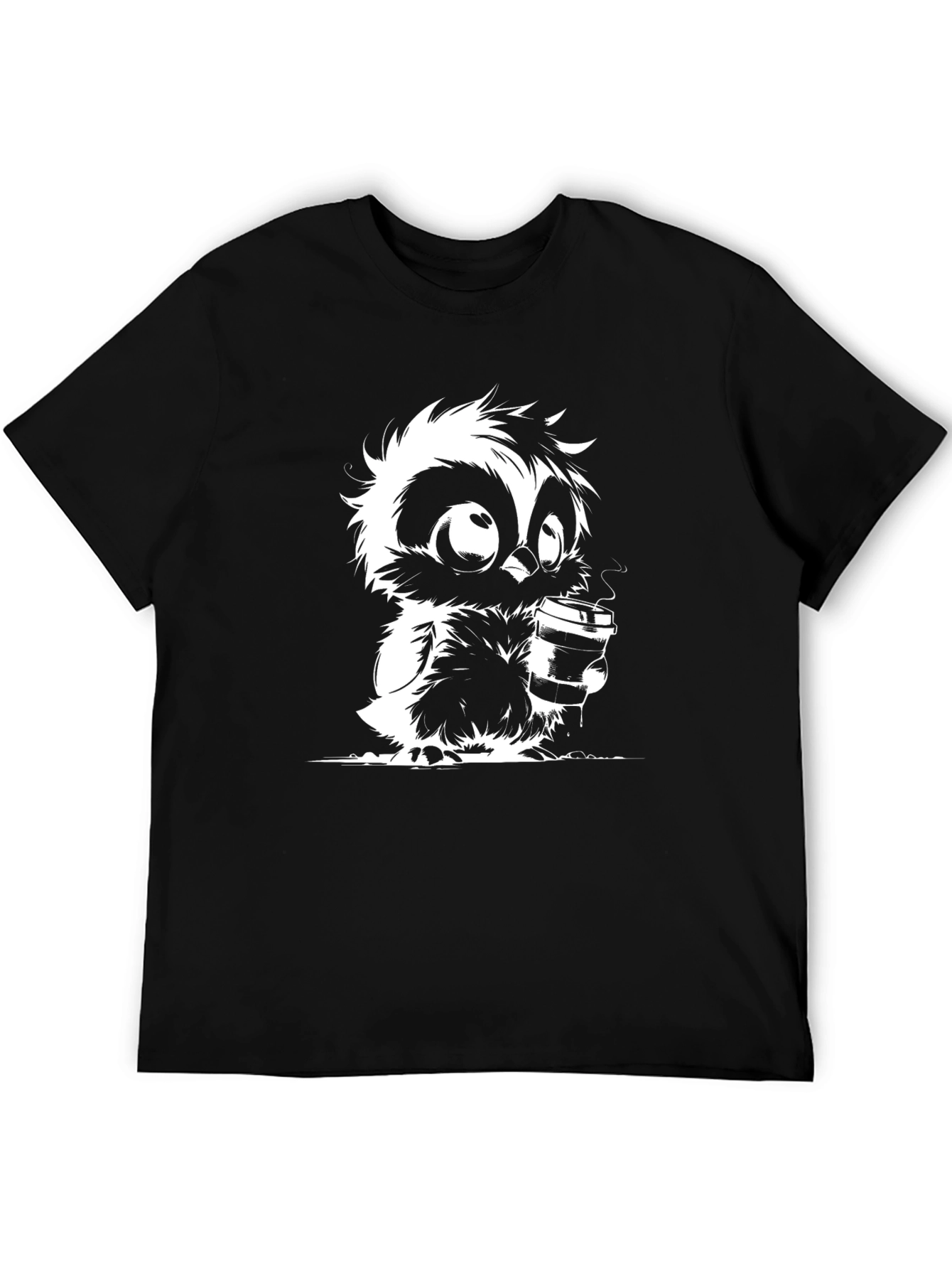 Owl Coffee Lover Graphic T-Shirt - Black