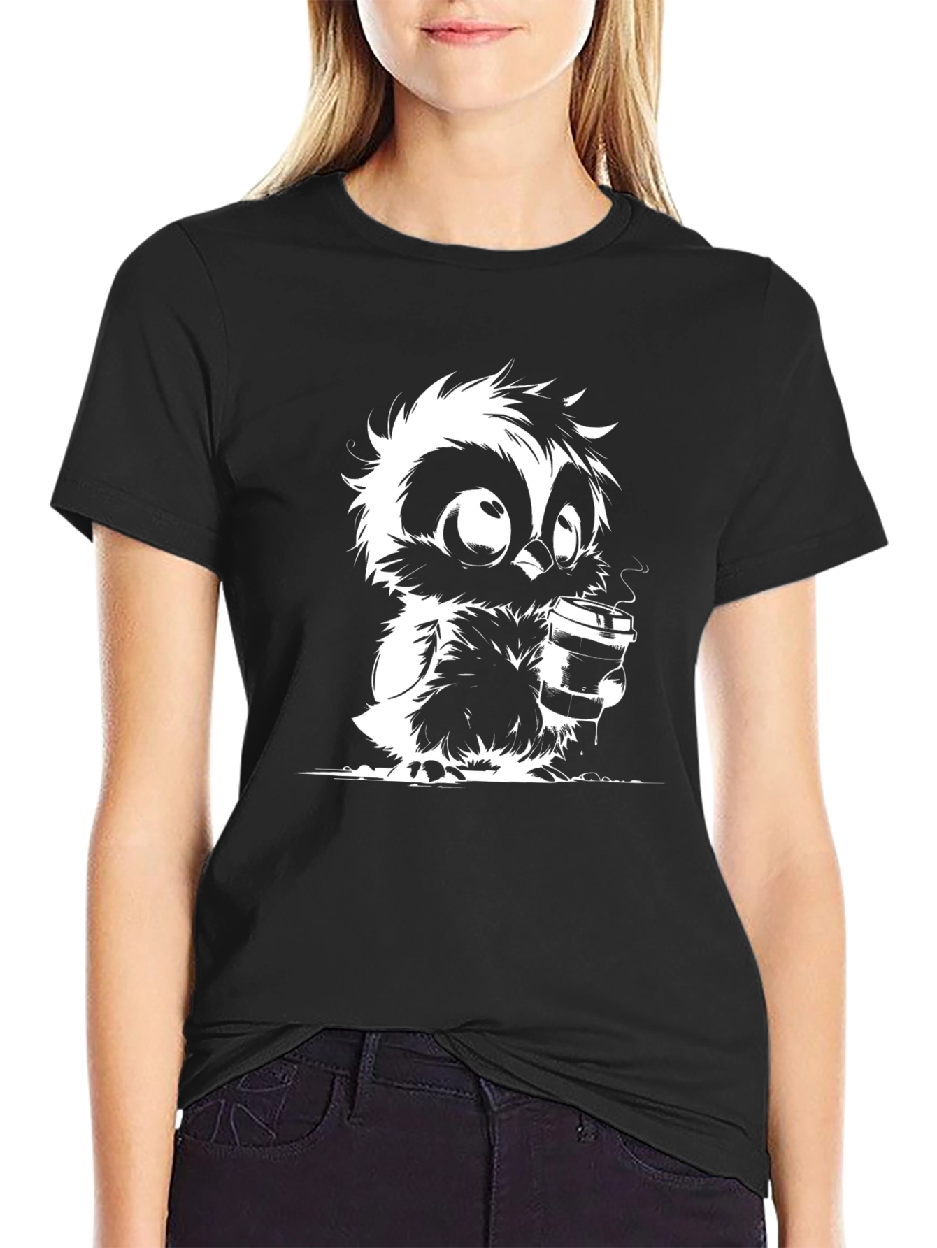 Owl Coffee Lover Graphic T-Shirt - Black