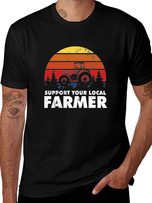 Support Local Farmer Tractor Graphic Tee - Retro Style