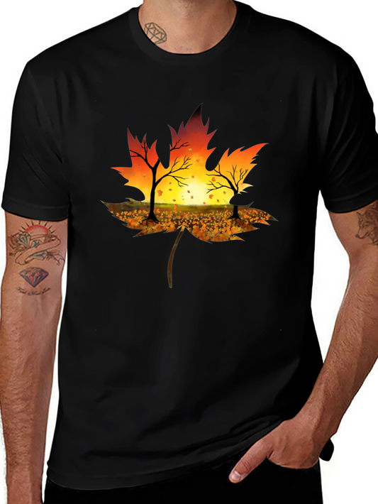 Autumn Leaf T-Shirt - Sunset Silhouette Design