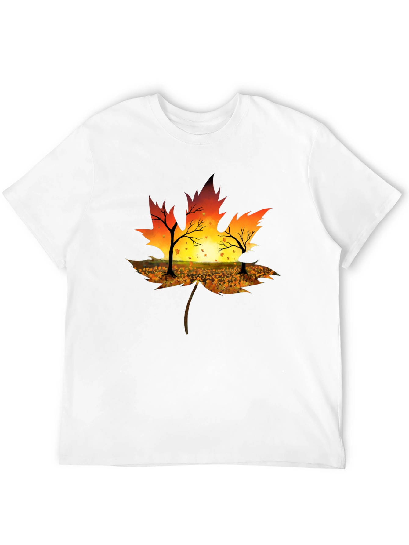 Autumn Leaf T-Shirt - Sunset Silhouette Design