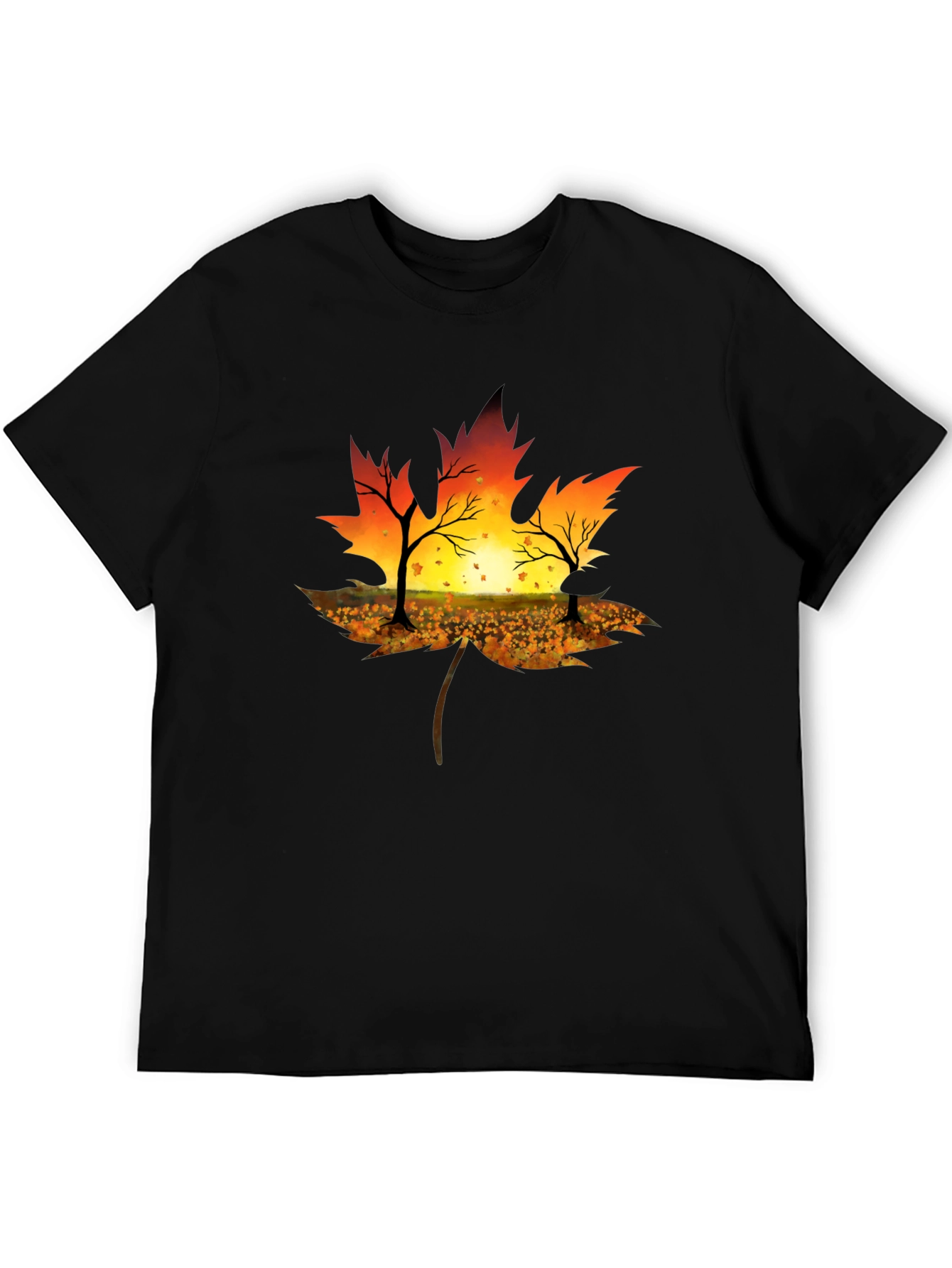 Autumn Leaf T-Shirt - Sunset Silhouette Design