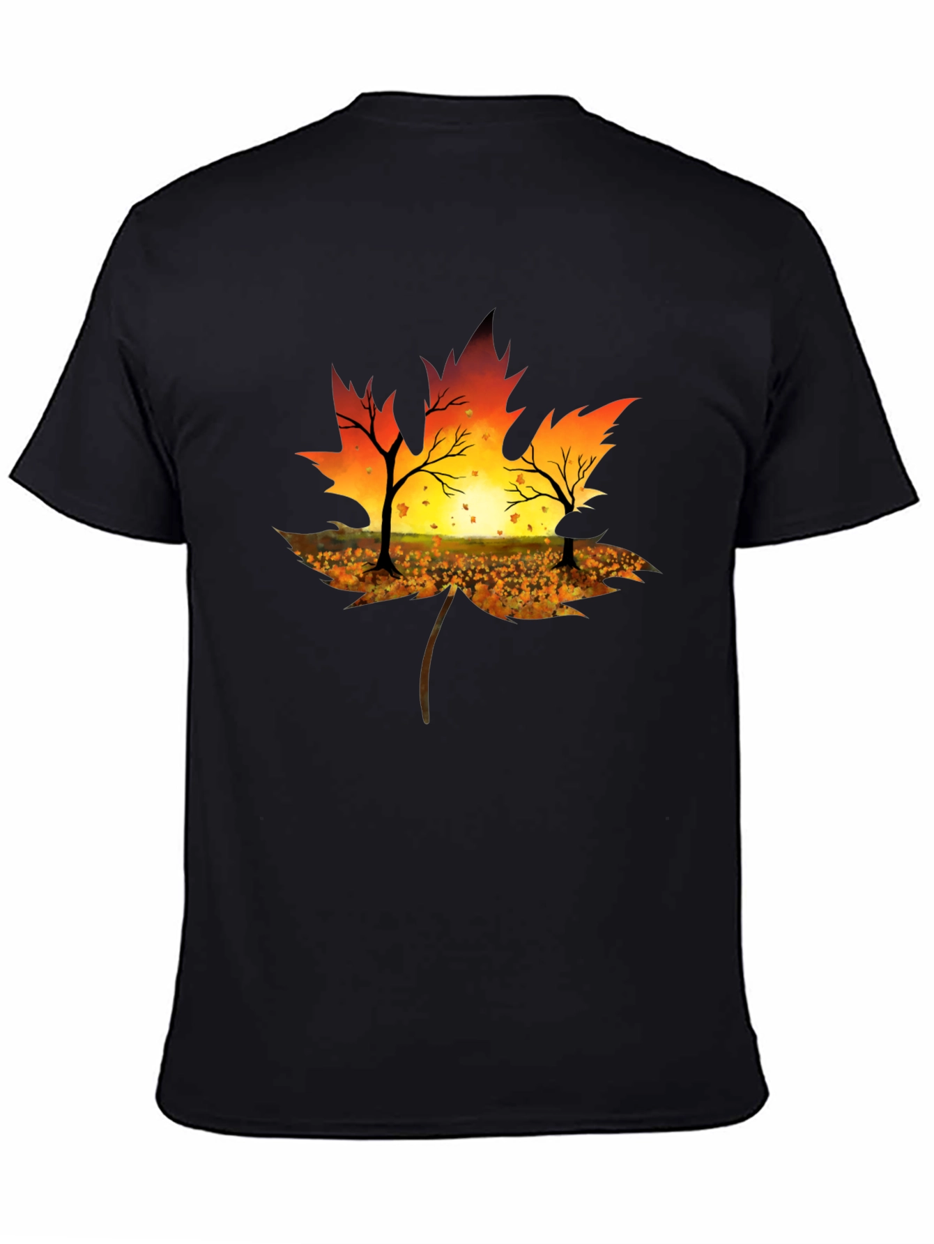 Autumn Leaf T-Shirt - Sunset Silhouette Design