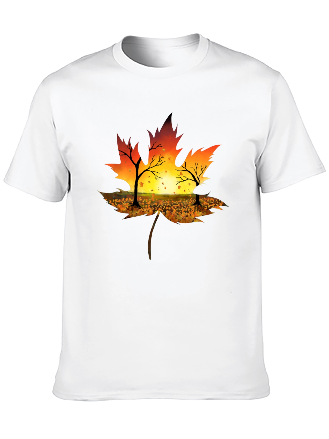 Autumn Leaf T-Shirt - Sunset Silhouette Design