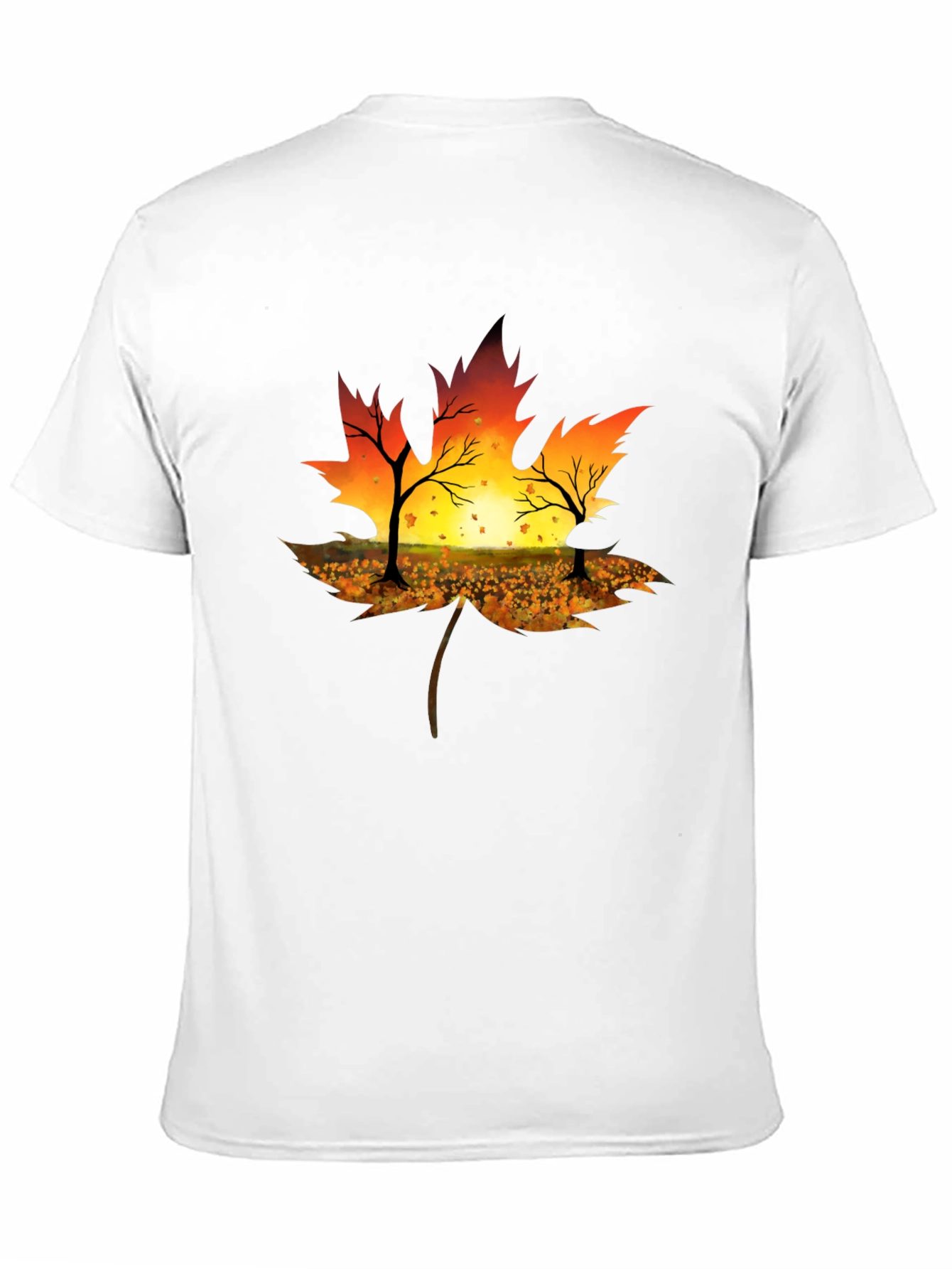 Autumn Leaf T-Shirt - Sunset Silhouette Design