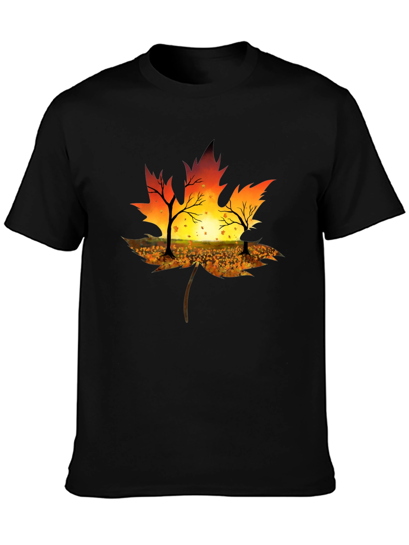 Autumn Leaf T-Shirt - Sunset Silhouette Design