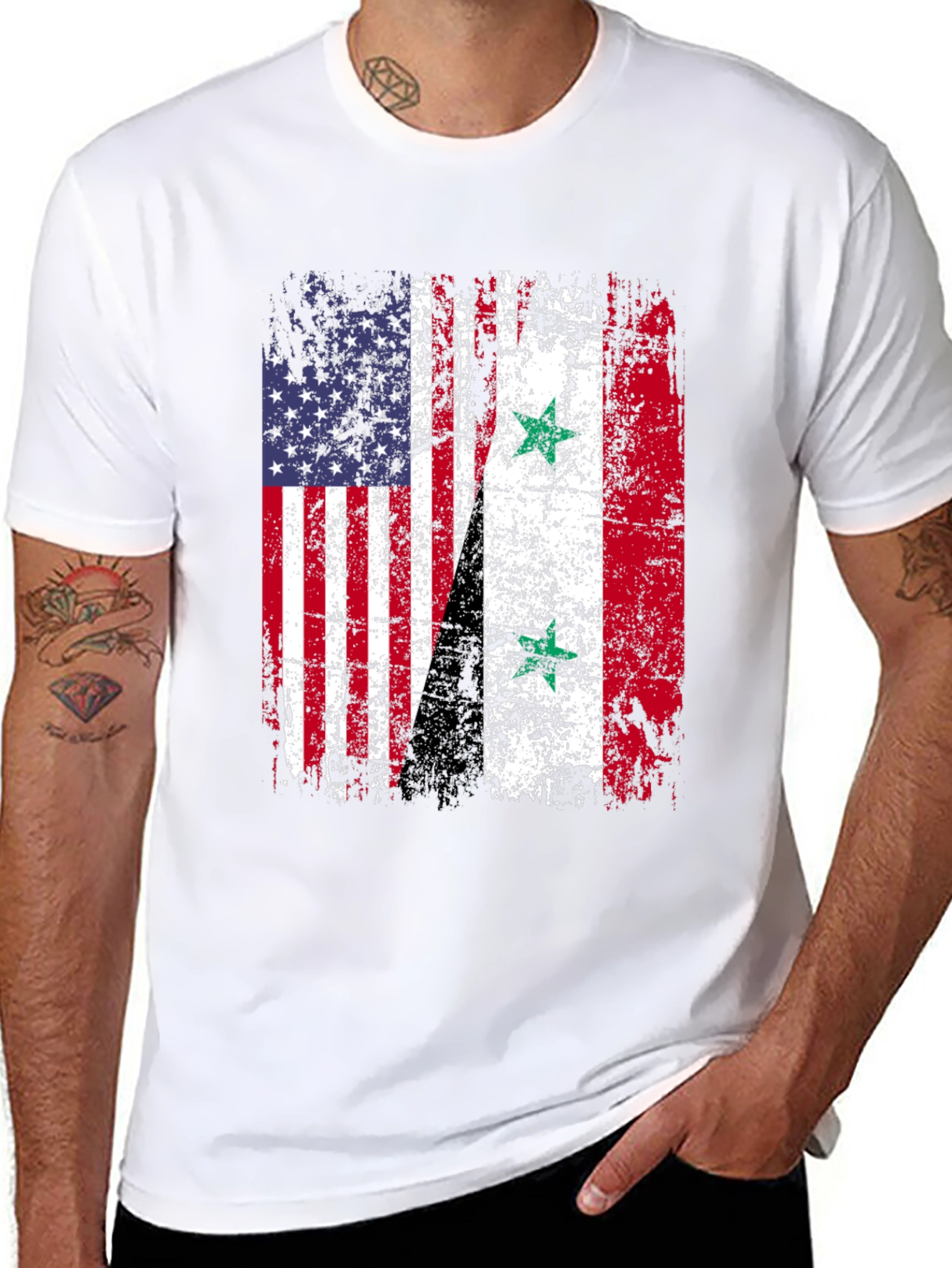 USA Syria Flag Distressed T-Shirt
