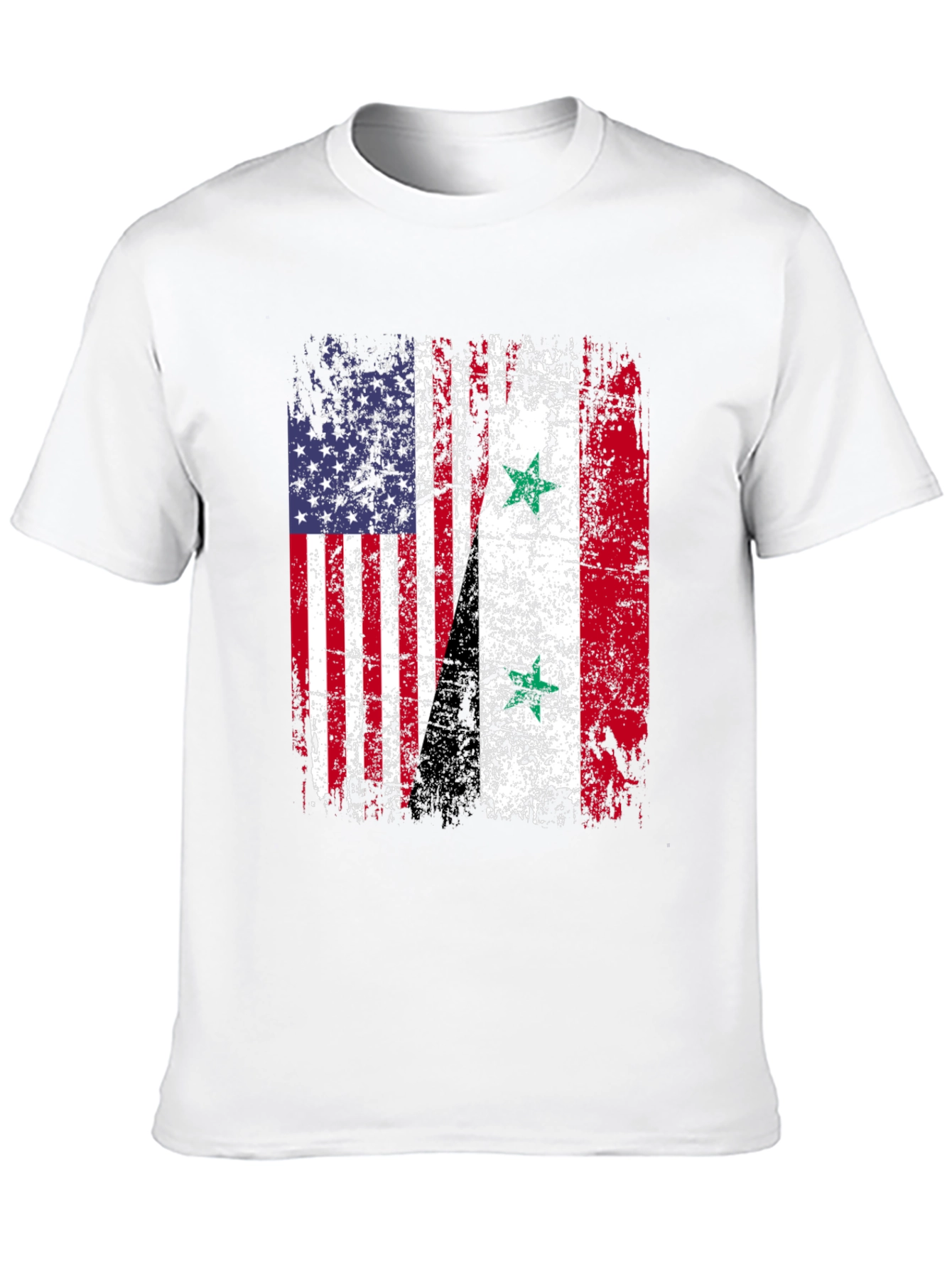 USA Syria Flag Distressed T-Shirt