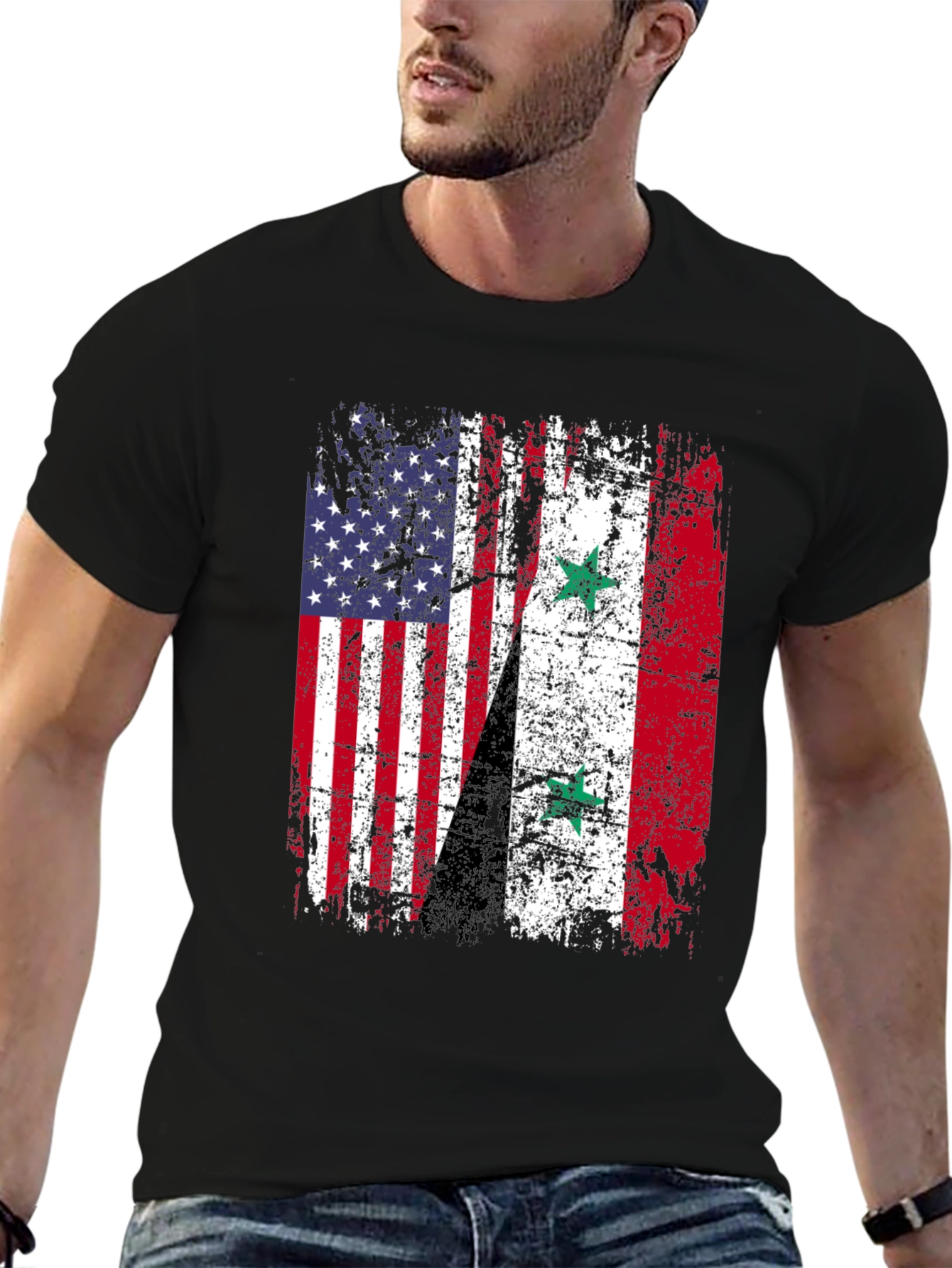 USA Syria Flag Distressed T-Shirt
