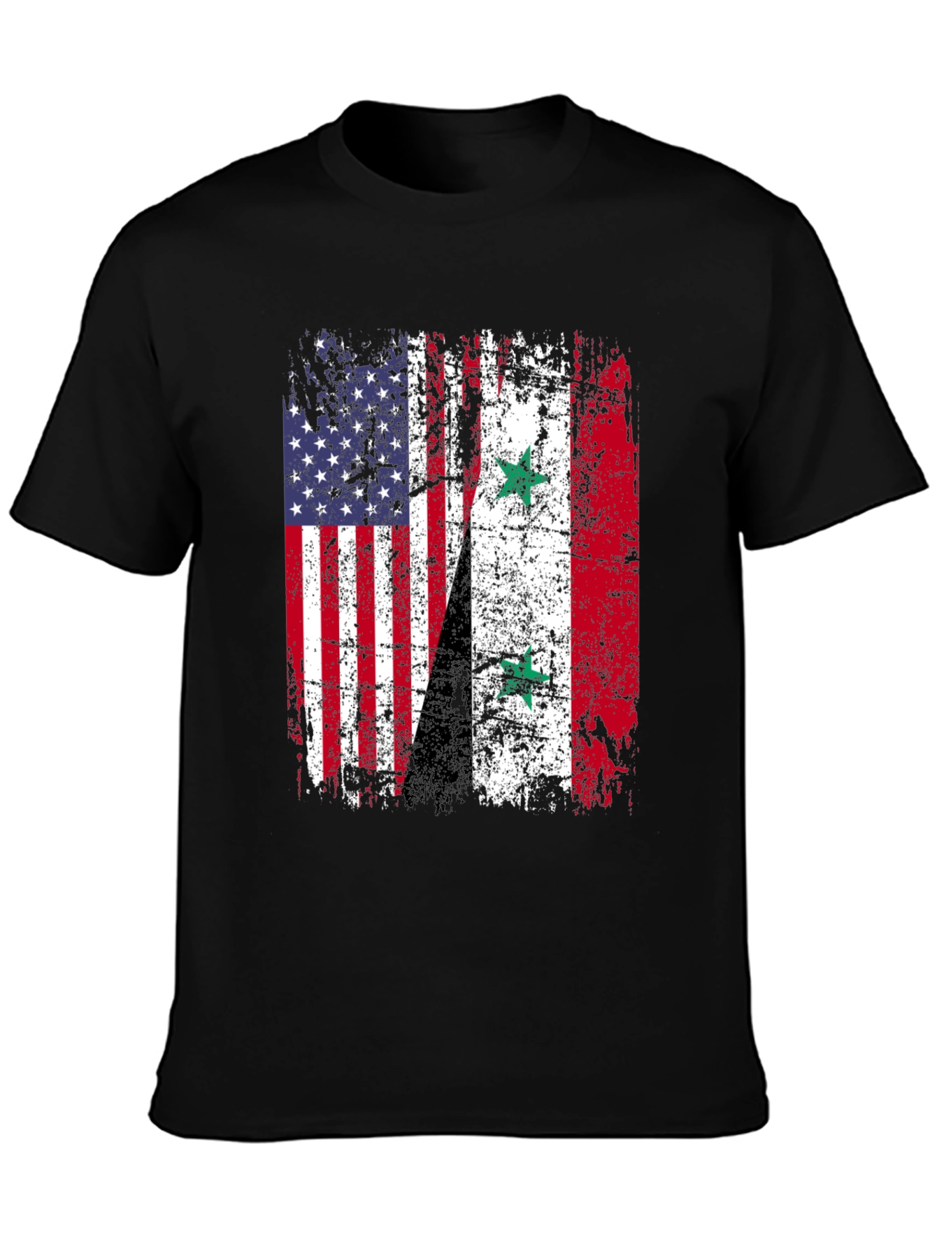 USA Syria Flag Distressed T-Shirt
