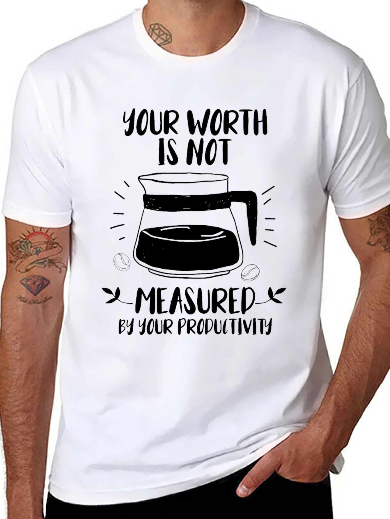 Worth Not Productivity Mens Black Graphic Tee