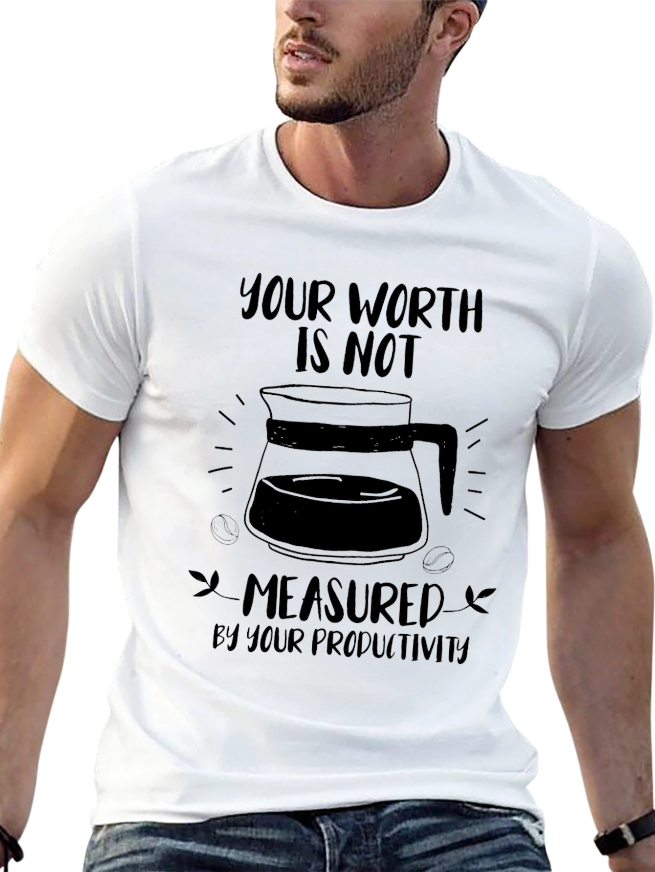 Worth Not Productivity Mens Black Graphic Tee