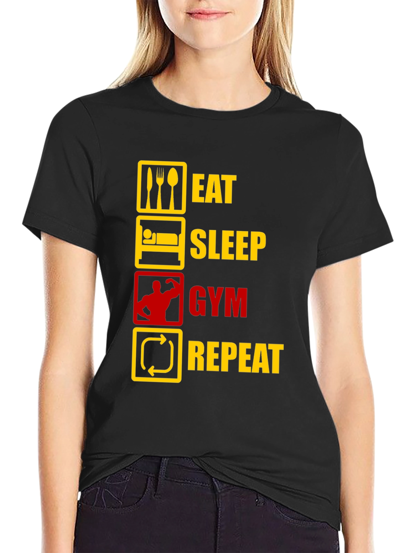 Eat Sleep Gym Repeat T-Shirt - Workout Motivation