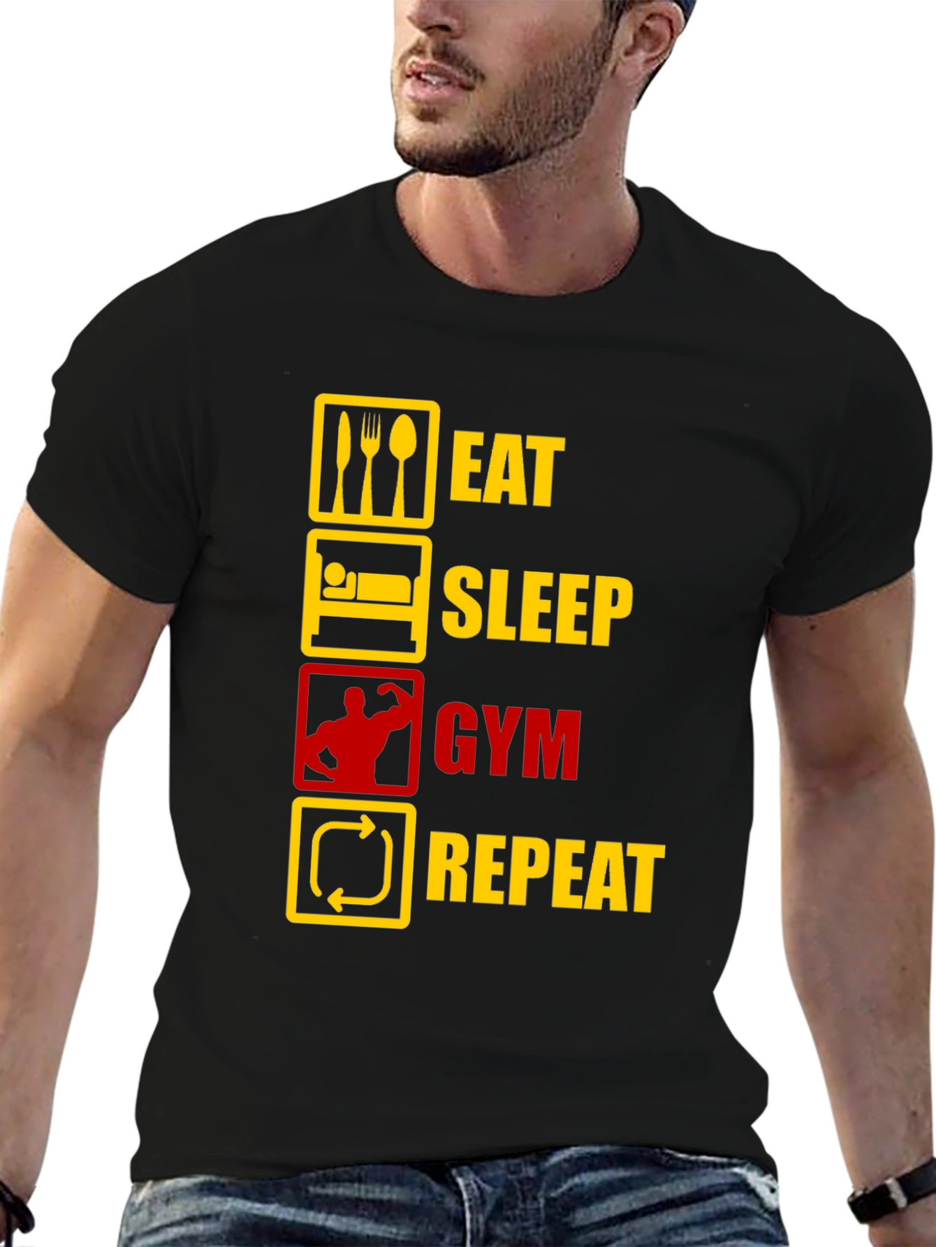 Eat Sleep Gym Repeat T-Shirt - Workout Motivation