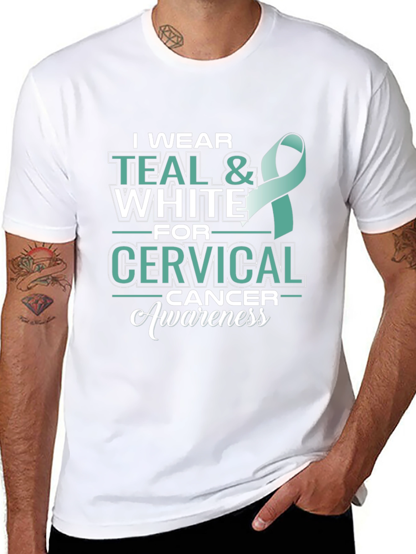 Teal & White Cervical Cancer Awareness T-Shirt