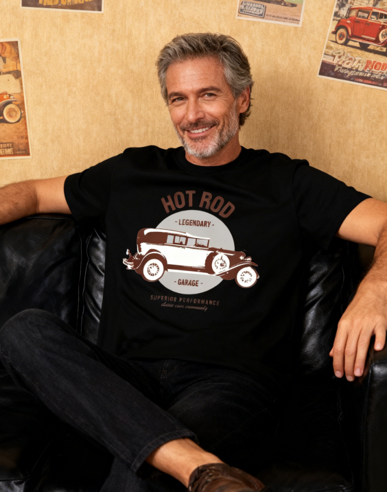 Unisex HOT ROD Legendary Vintage Car Graphic Print T-Shirt, 1 pcs 190g 100% Pure Cotton Casual Short-Sleeve T-Shirt