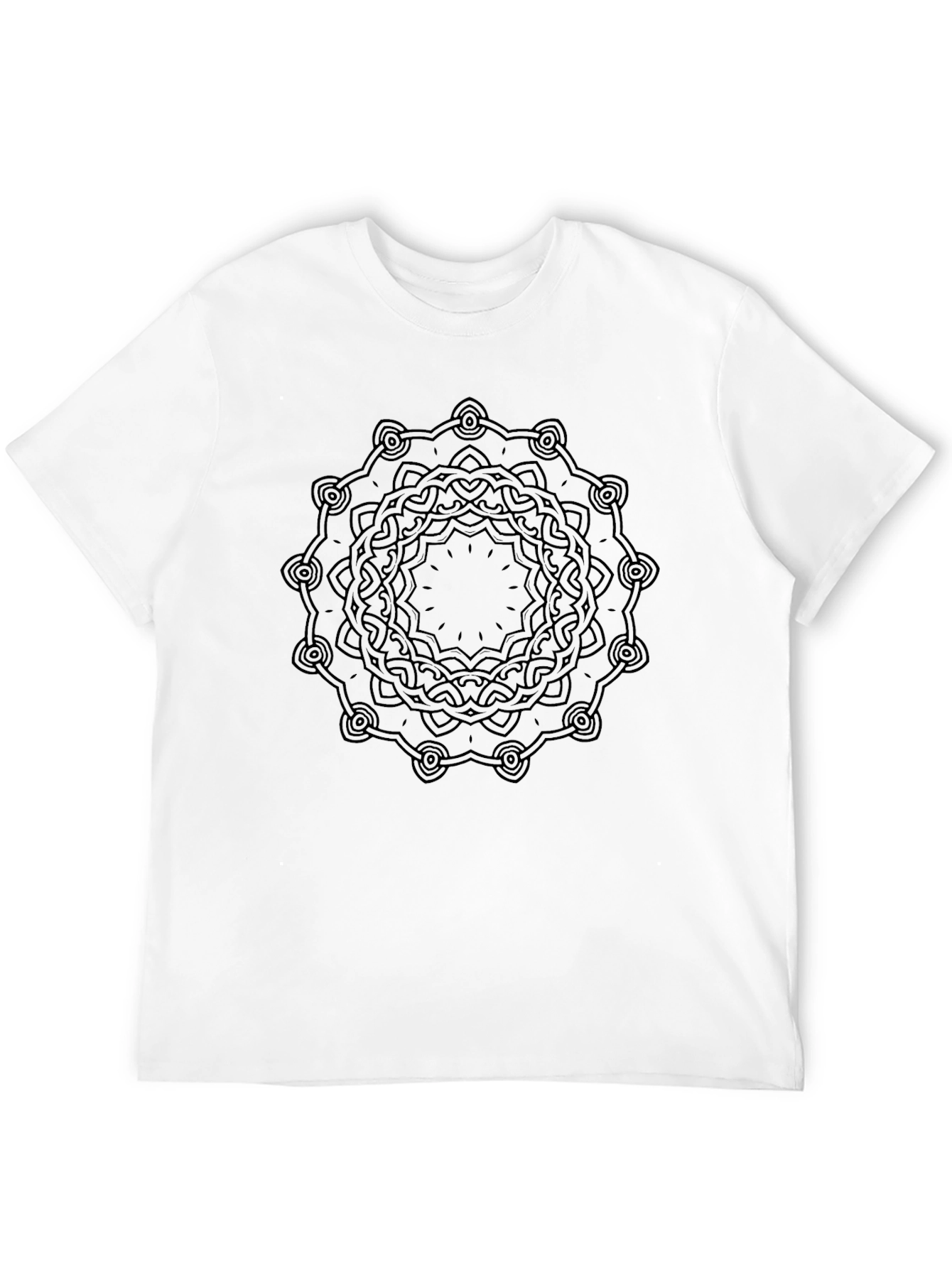 Black T-Shirt with Geometric Mandala Design