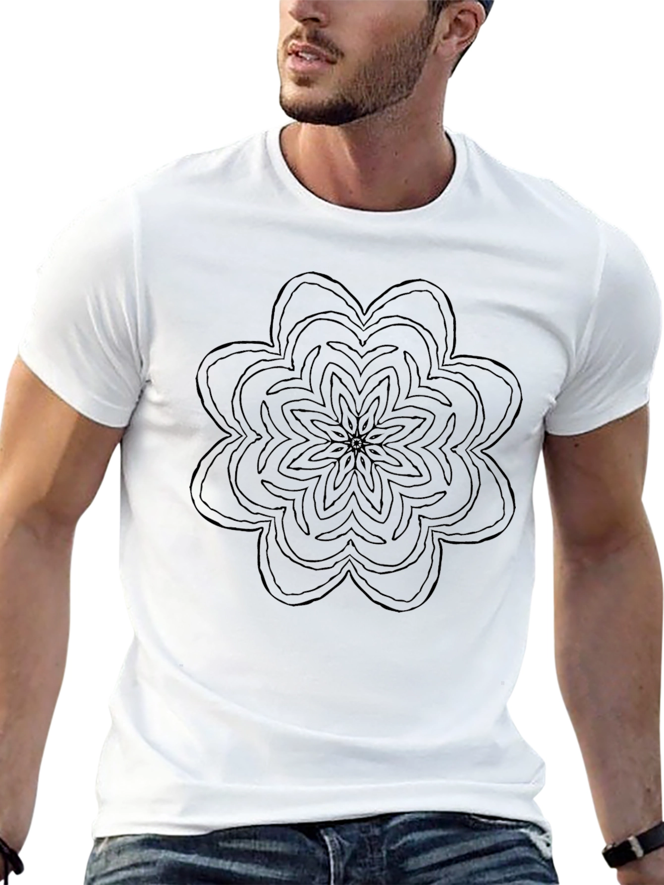 Black Mandala Graphic Print Crew Neck T-Shirt