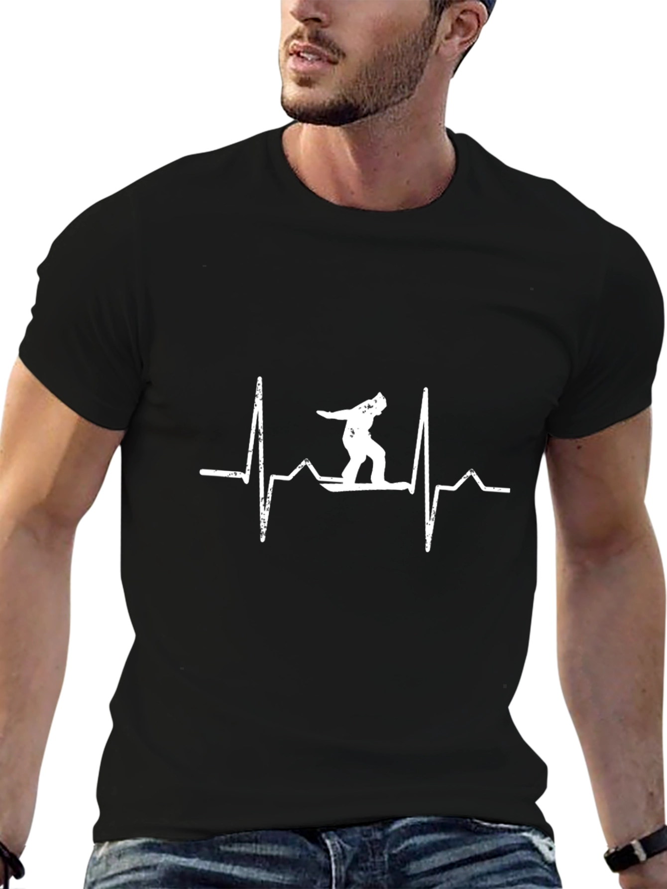 Snowboard Heartbeat T-Shirt - Black