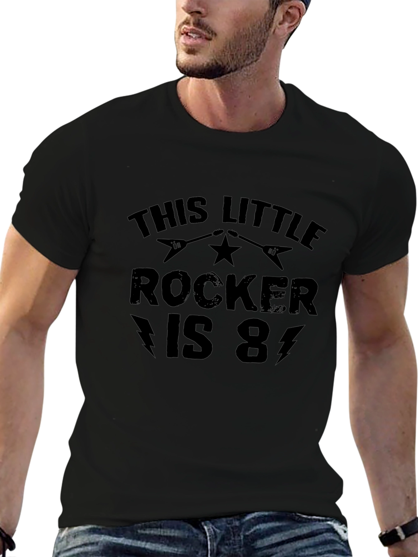 This Little Rocker is 8! Black T-Shirt