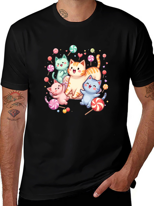 Cute Cats & Candy Black T-Shirt