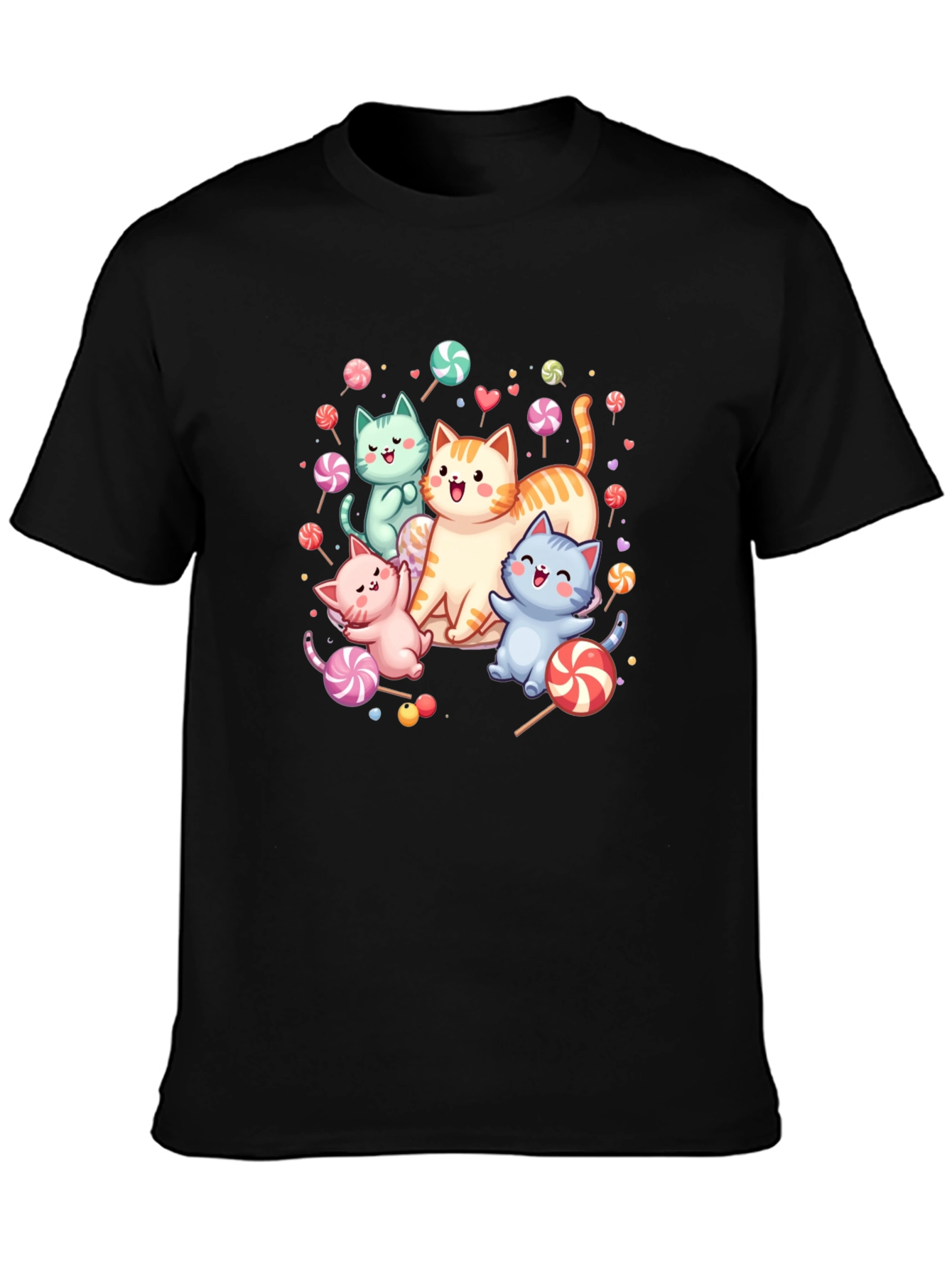 Cute Cats & Candy Black T-Shirt