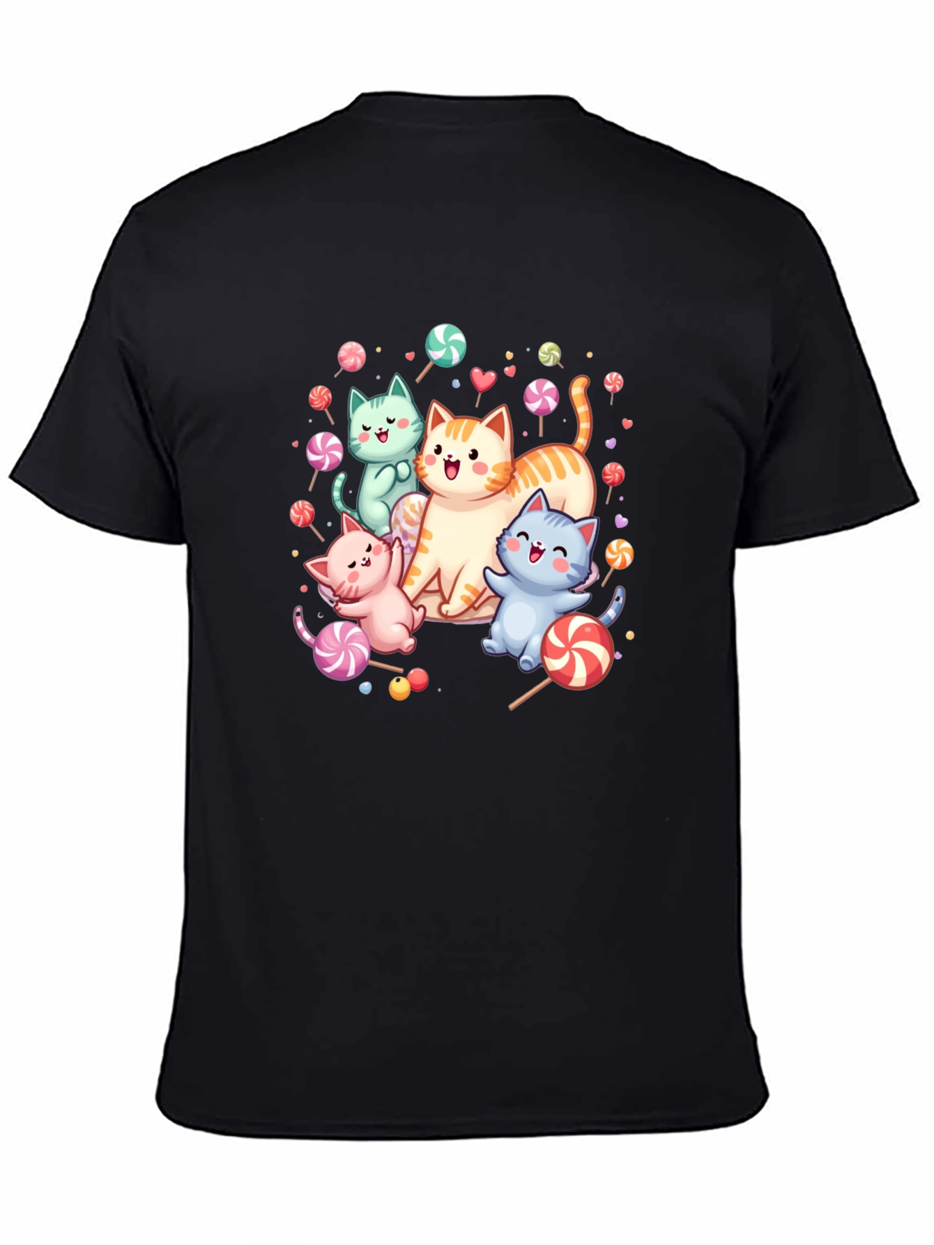 Cute Cats & Candy Black T-Shirt