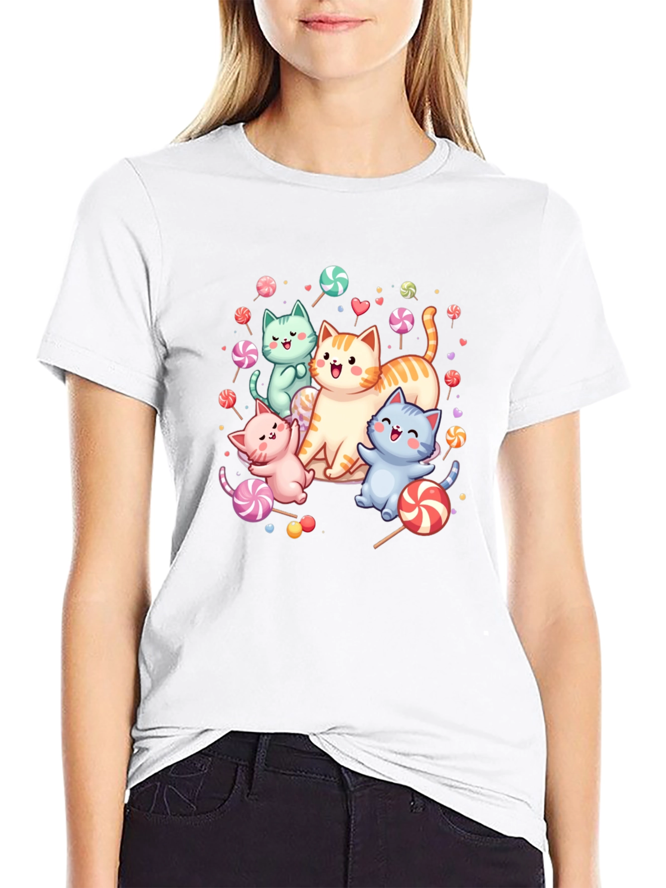 Cute Cats & Candy Black T-Shirt