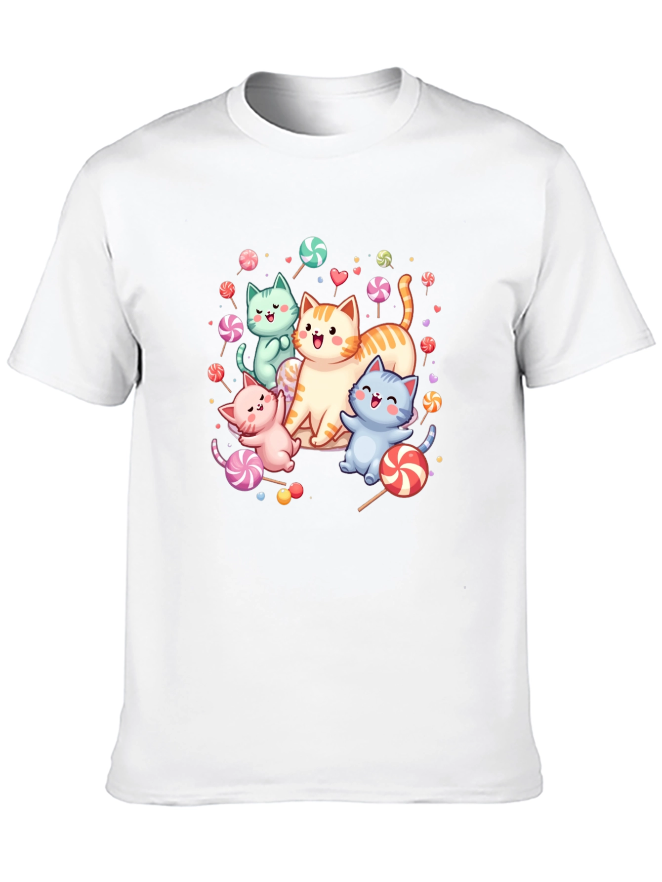 Cute Cats & Candy Black T-Shirt