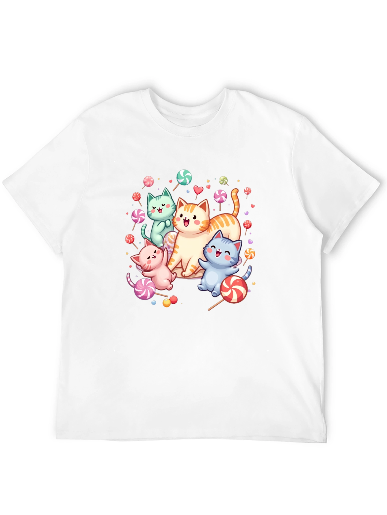 Cute Cats & Candy Black T-Shirt