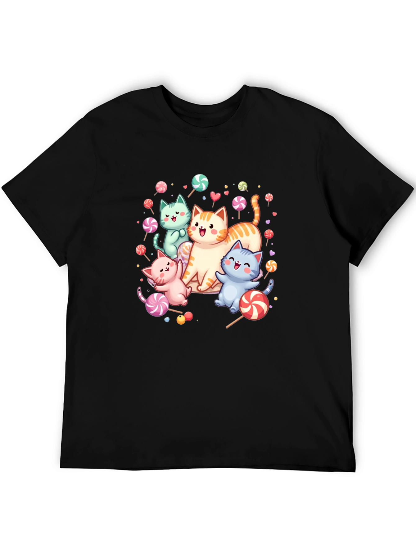 Cute Cats & Candy Black T-Shirt