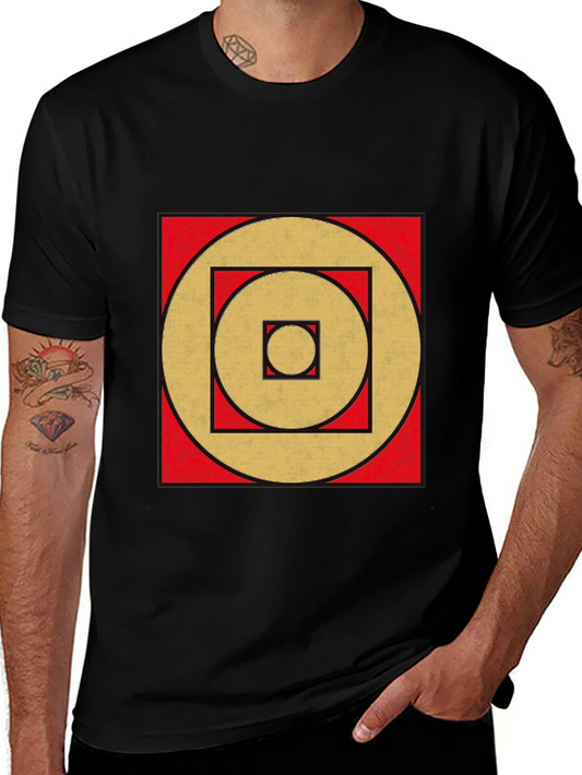 Geometric Gold Circle Square Black Tee
