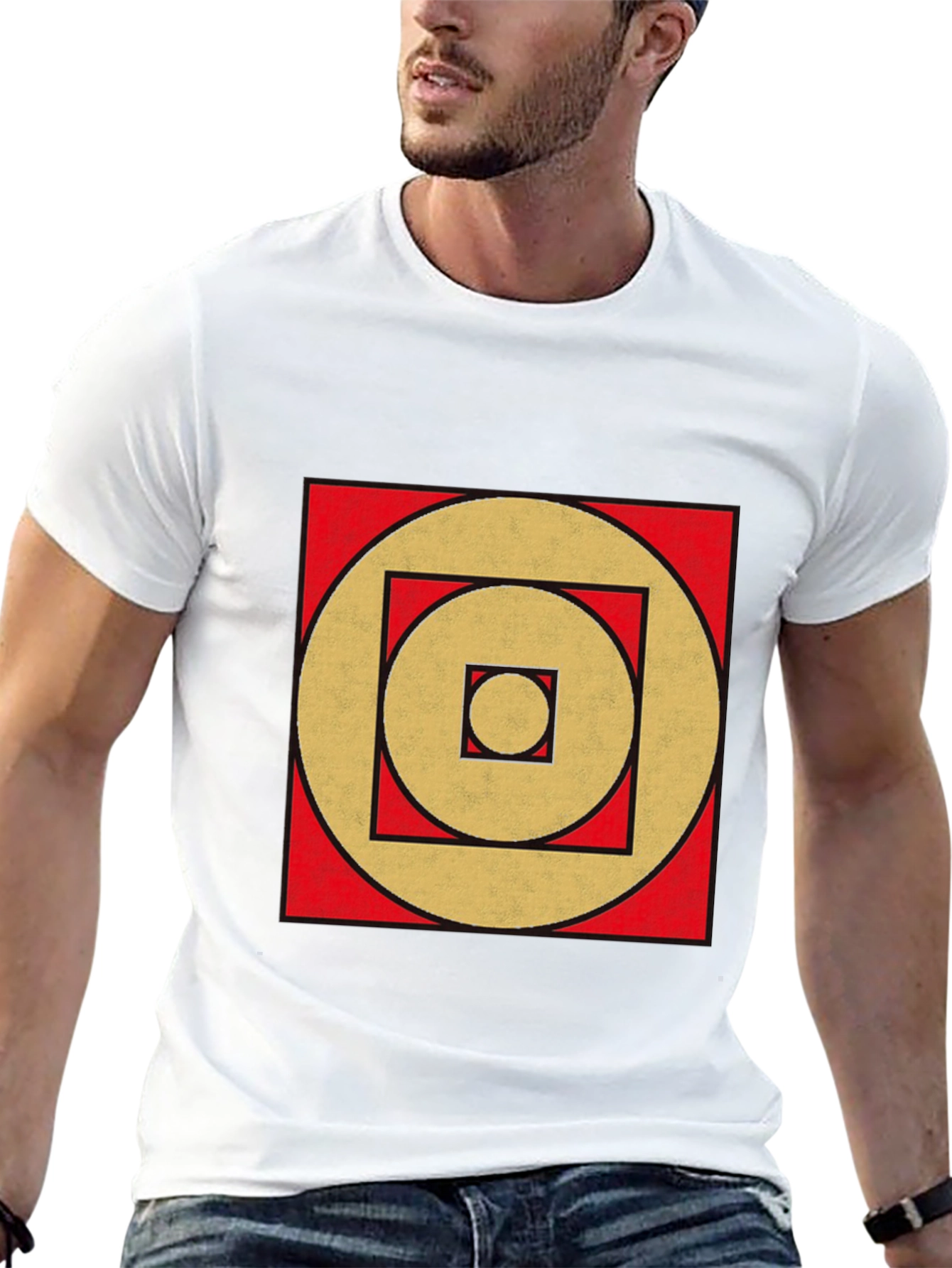 Geometric Gold Circle Square Black Tee
