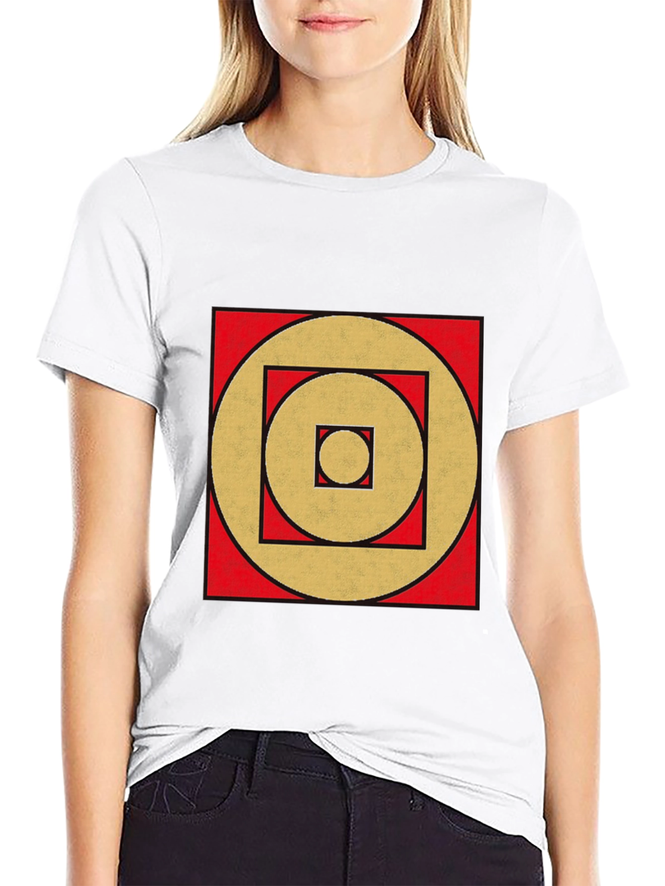 Geometric Gold Circle Square Black Tee