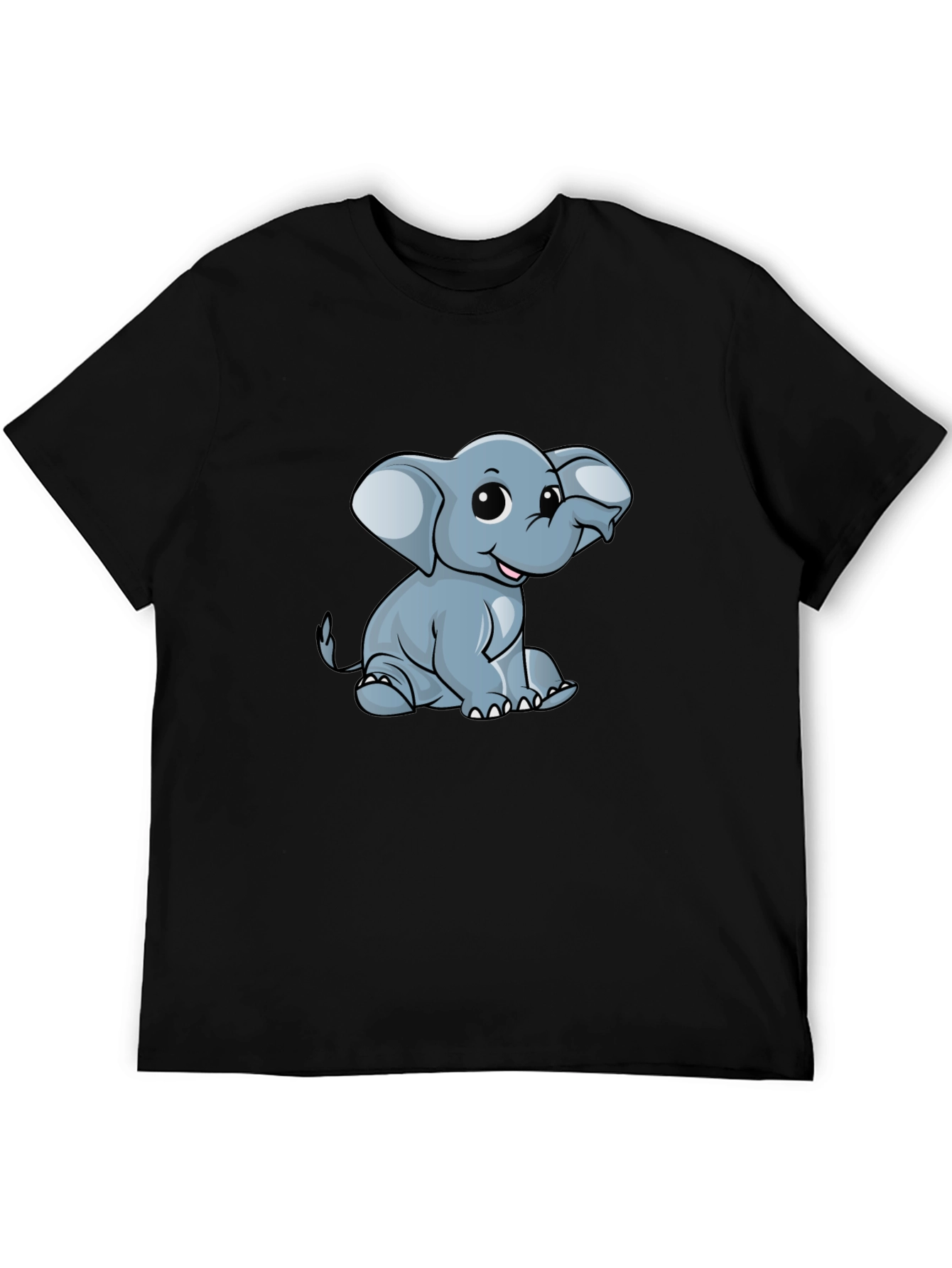 Cute Elephant Graphic Print Black T-Shirt