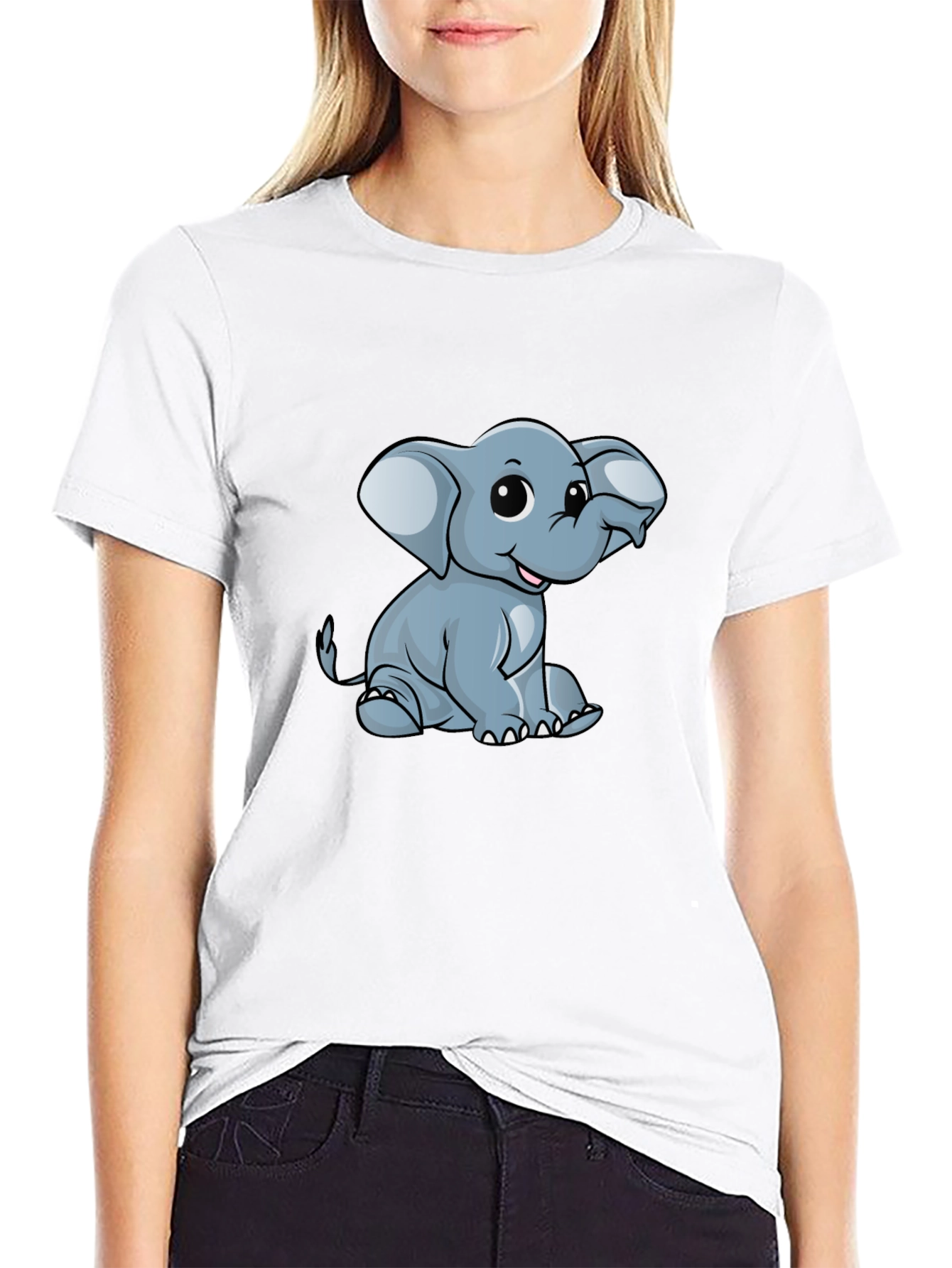 Cute Elephant Graphic Print Black T-Shirt