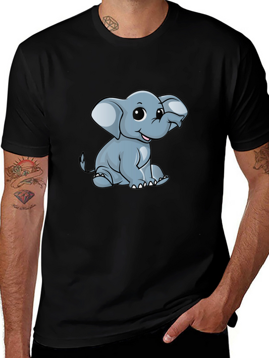 Cute Elephant Graphic Print Black T-Shirt