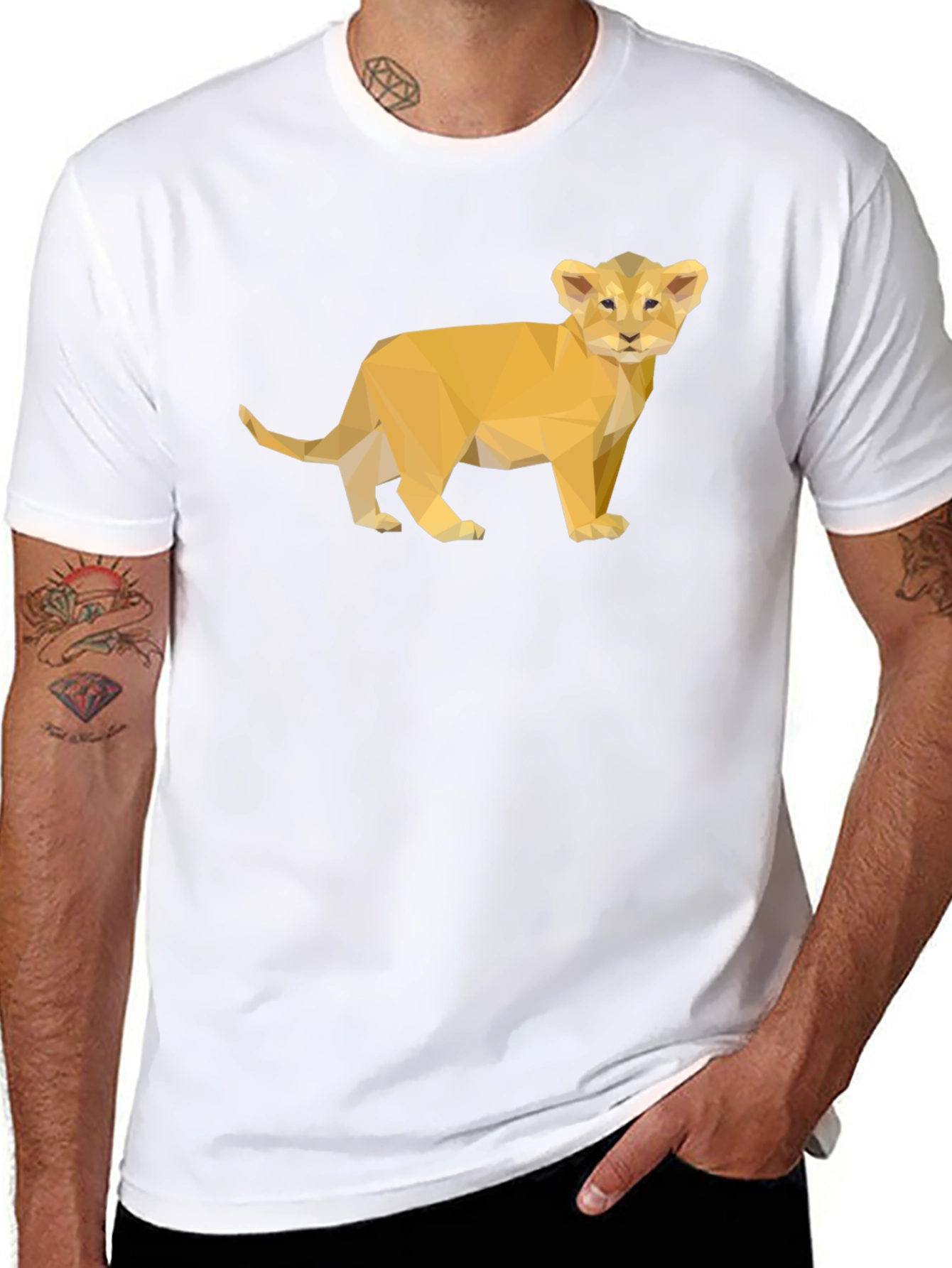Geometric Lion Cub Graphic Tee - Black Unisex T-Shirt