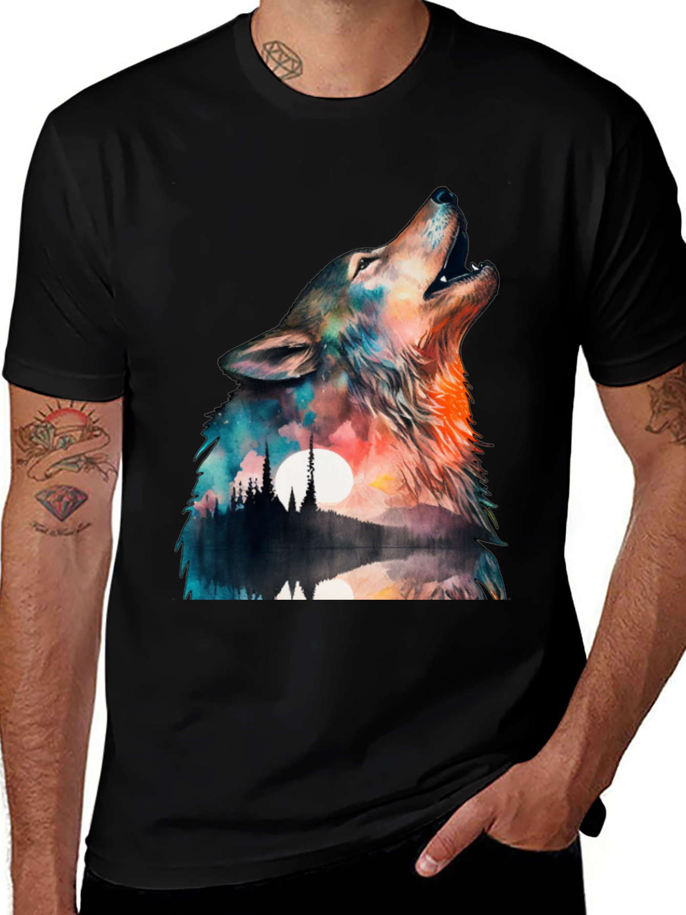 Wolf Landscape Graphic Tee - Mens Black T-Shirt