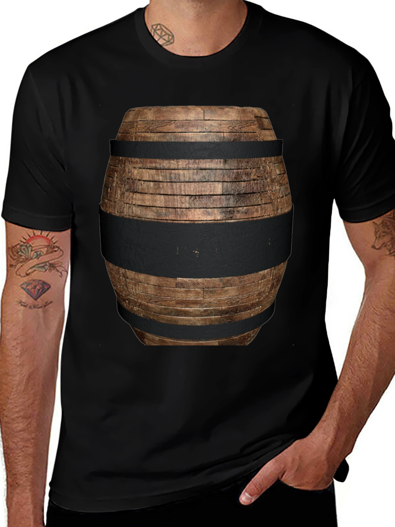 Wooden Barrel Design T-Shirt - Novelty Graphic Tee