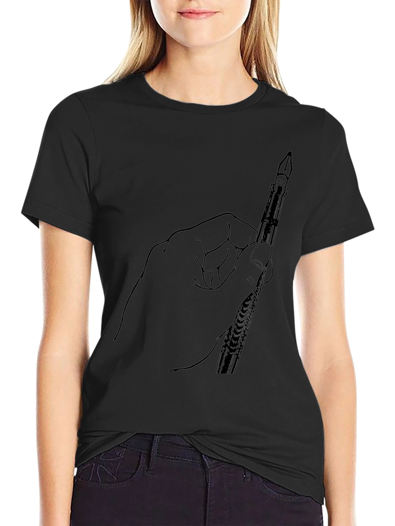 Hand Holding Pen Graphic Tee - Black