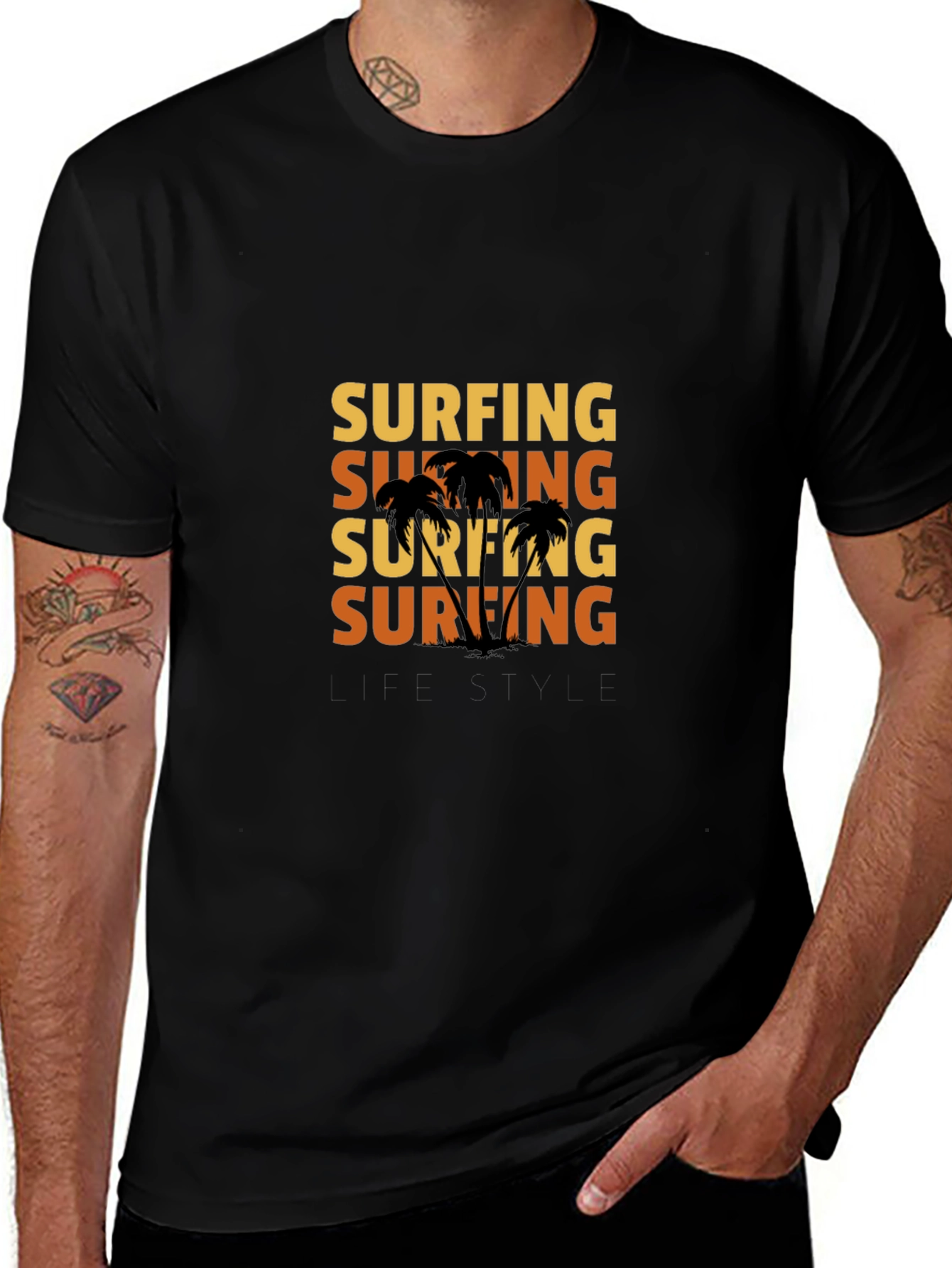 Surfing Lifestyle Graphic T-Shirt - Black