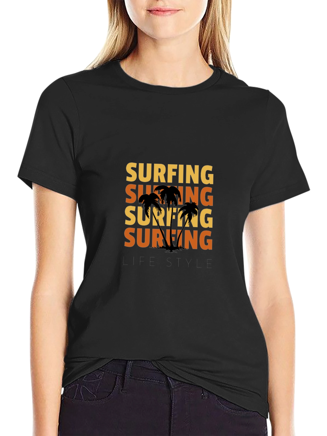 Surfing Lifestyle Graphic T-Shirt - Black