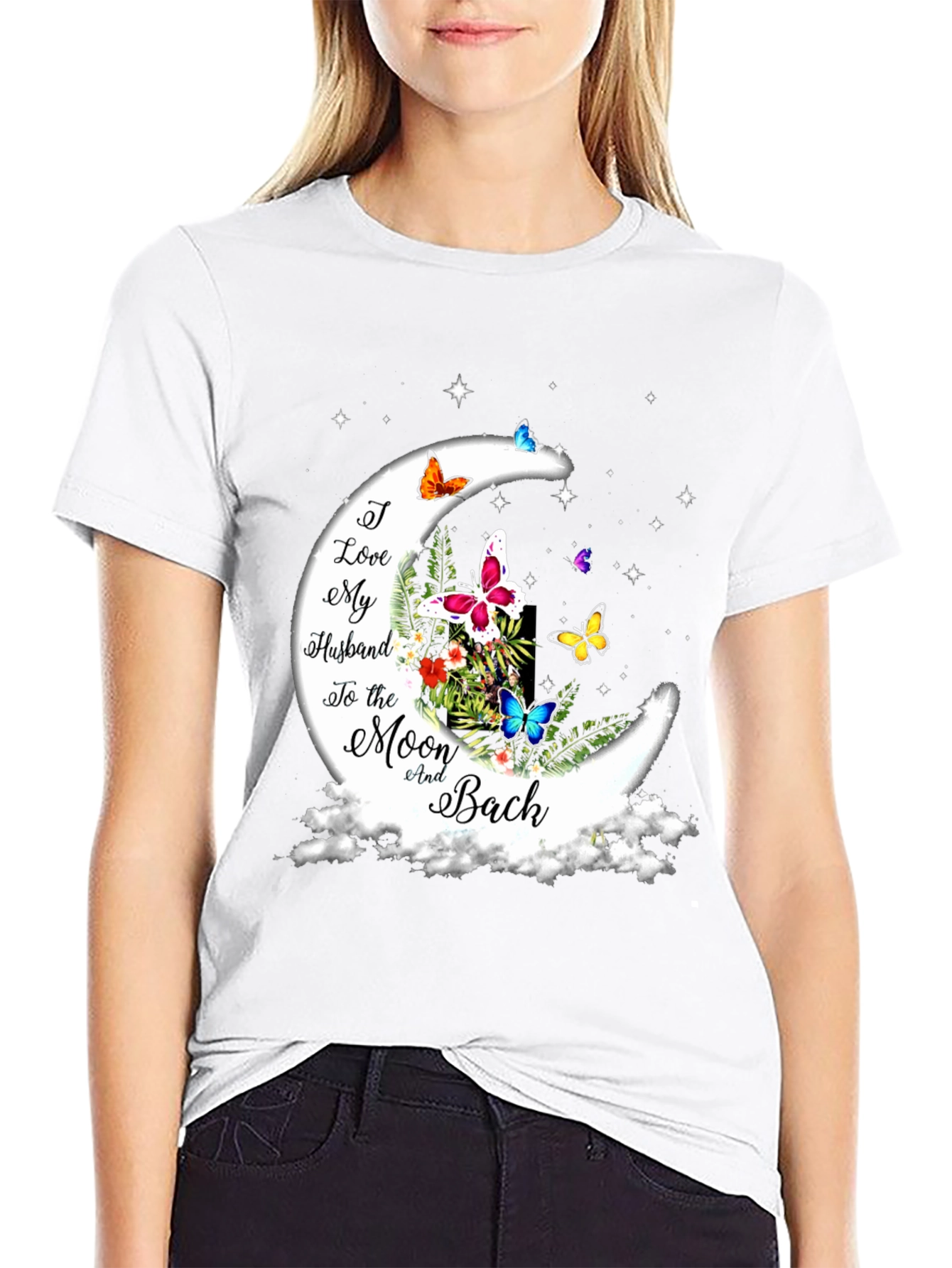 I Love My Husband Moon Butterfly Graphic Tee